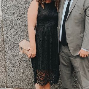 Black A-line lace midi dress. Size L.